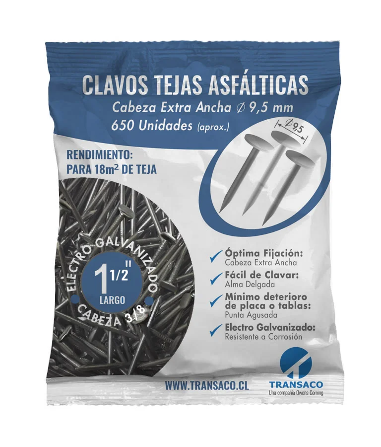 clavo teja y siding galvanizado 1" transaco 650 un