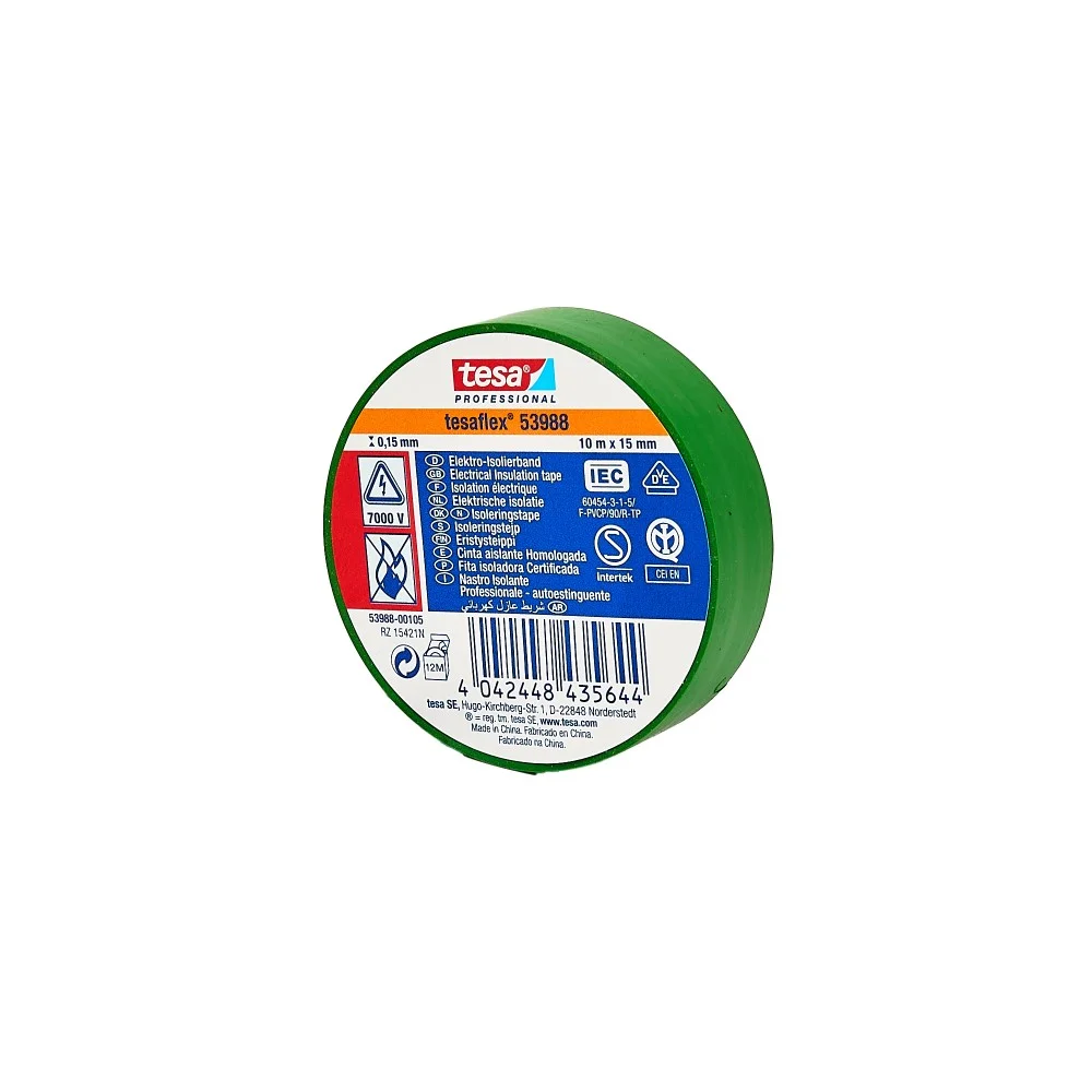 cinta electrica pro. verde 10 m x 15 mm(53988)tesa